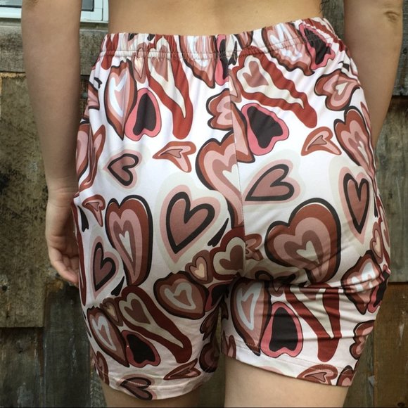 Romwe Brown Hearts High Waisted Bike Shorts Small - Picture 4 of 7